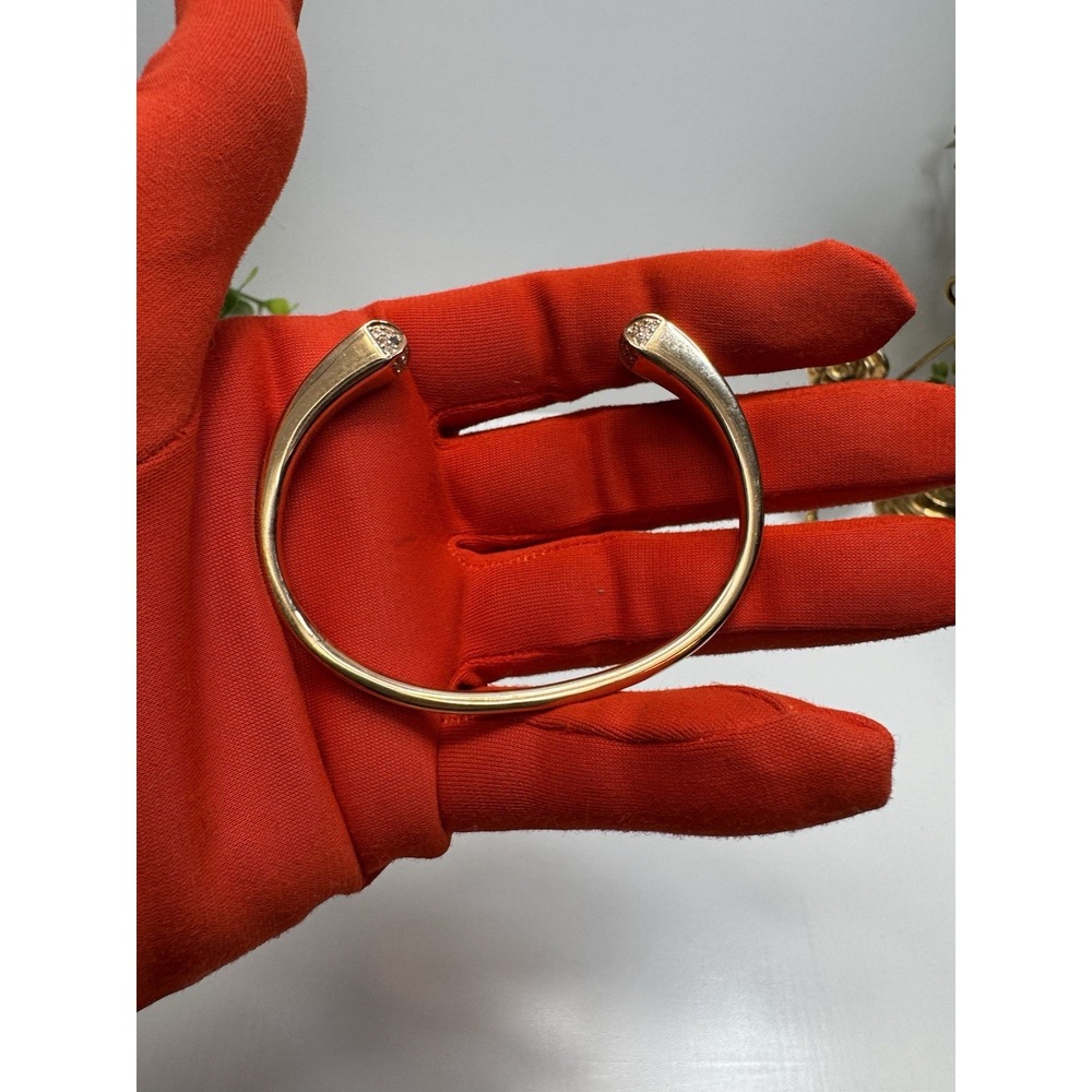 Michael Kors Gold Tone Open Cuff Bracelet Pave Crystal Ends Modern Chic